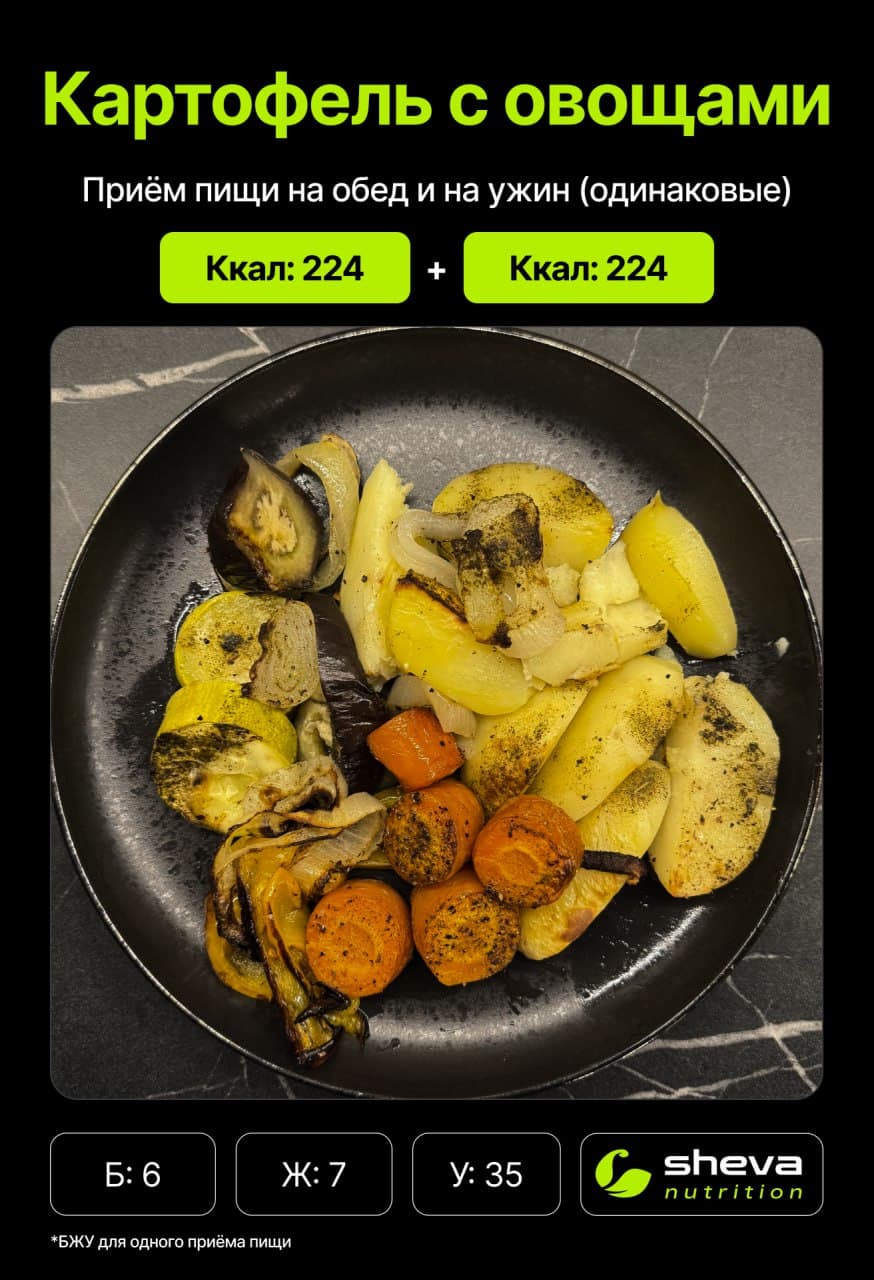 Картофель с овощами - 224 ккал